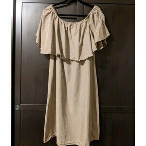 Philosophy Taupe Ruffled Off Shoulder Boho Cottage Peasant Shift Dress Sz XL
